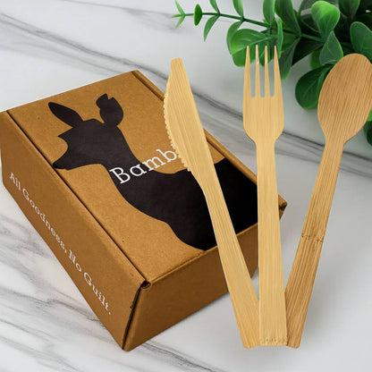 Nature’s Full Feast – 100-Piece Bamboo Cutlery Set (50 Forks, 25 Spoons, 25 Knives)